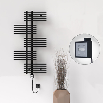 Radiva - Fiji Sèche Serviettes Electrique 650x1250 Noir mat Ktx3 1000 Watt Câble en spirale
