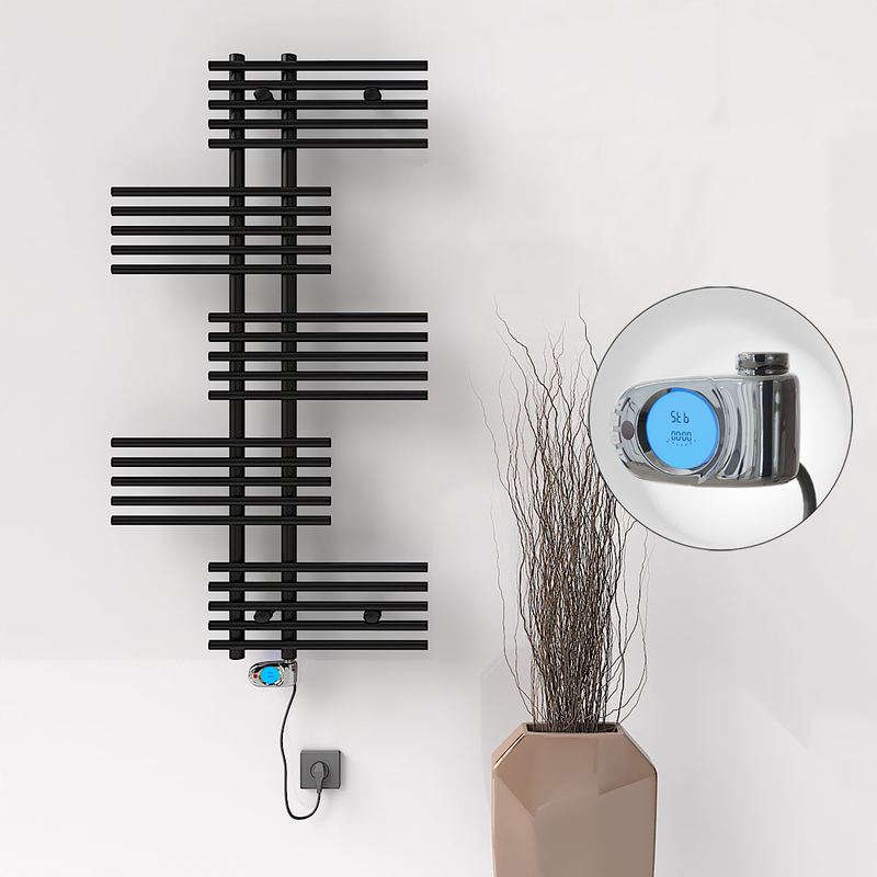 FIJI Electric Towel Warmer 650x1250 Black Matt (Musa Thermostat) 600W