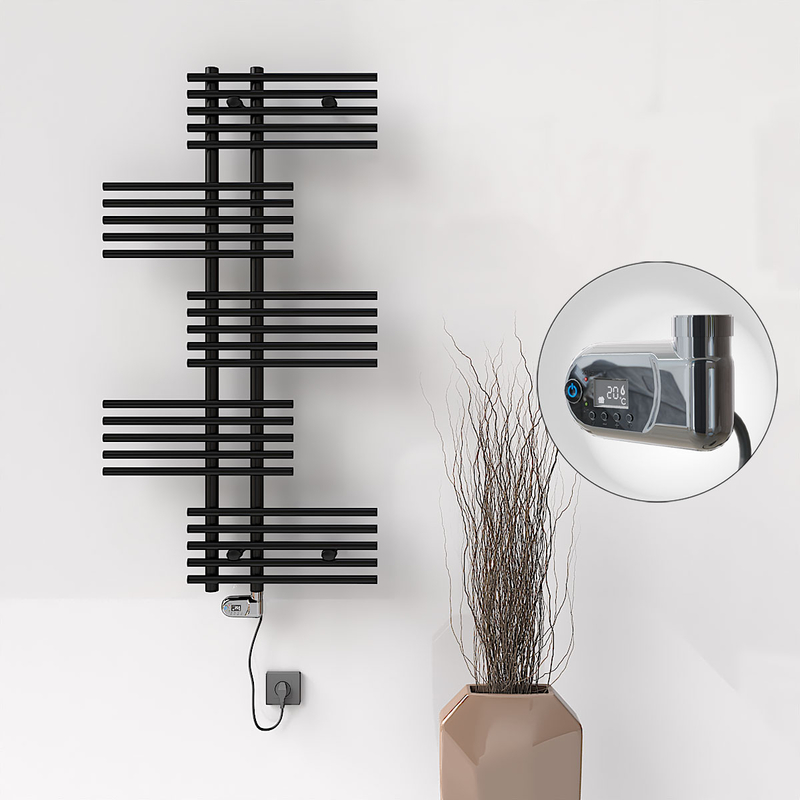 FIJI Electric Towel Warmer 650x1250 Black Matt (Thesis Thermostat) 600W