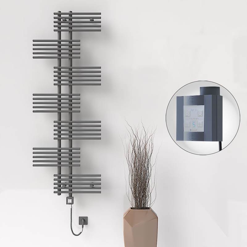 FIJI Electric Towel Warmer 650x1762 Anthracite (KTX4 Thermostat) 1000W Spiral Cable