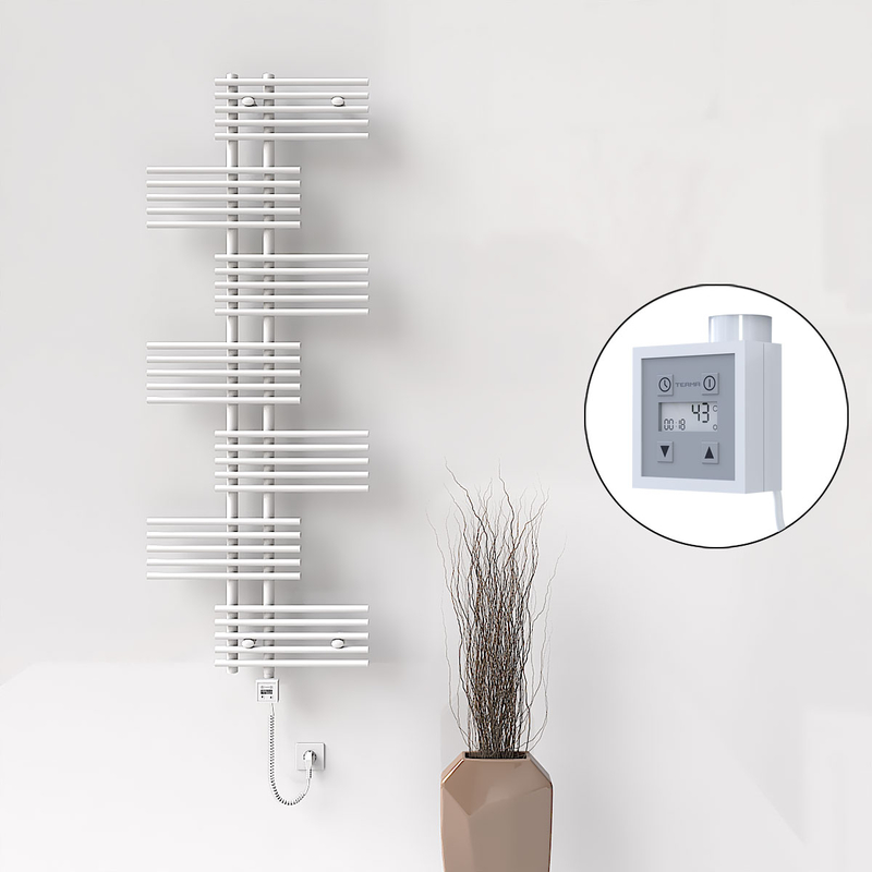 Fiji Sèche Serviettes Electrique 650x1762 Blanc Ktx3 1000 Watt Câble en spirale