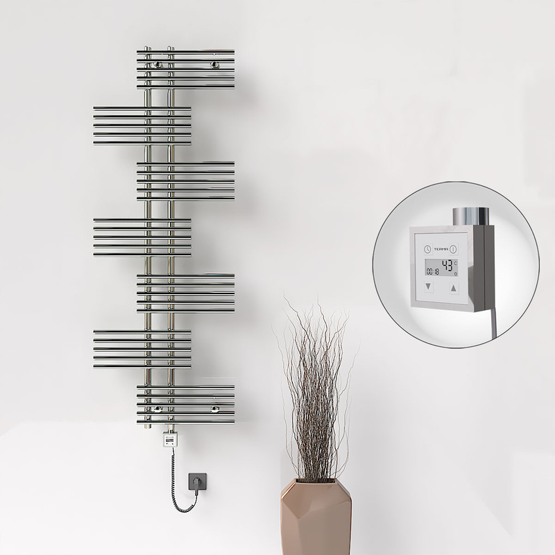 Fiji Sèche Serviettes Electrique 650x1762 Chrome Ktx3 1000 Watt Câble en spirale