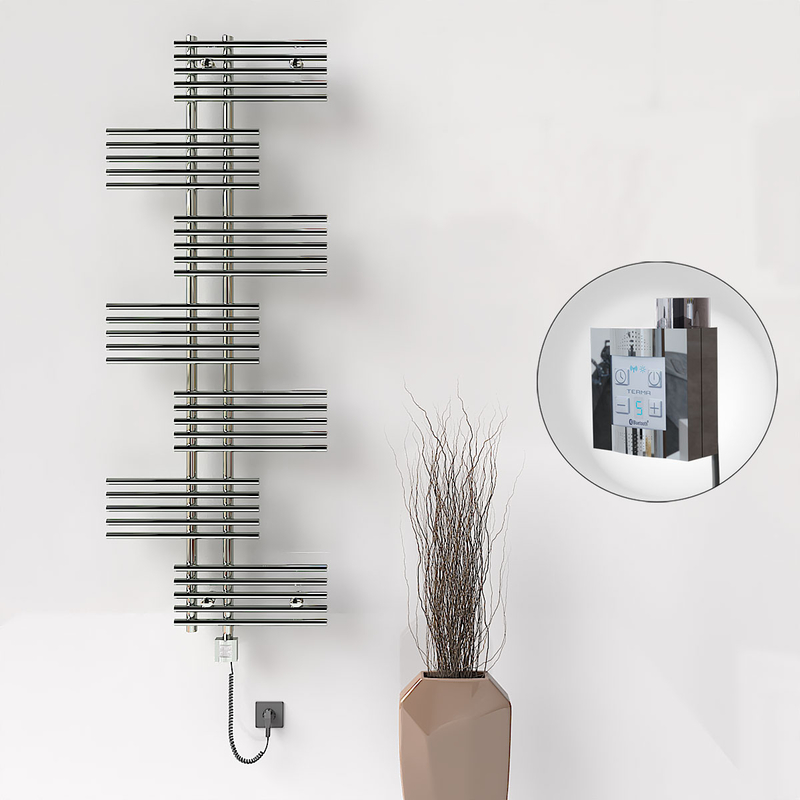 FIJI Electric Towel Warmer 650x1762 Chrome (KTX4 Thermostat) 600W Spiral Cable
