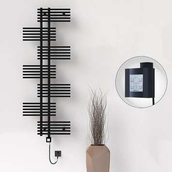 Radiva - Fiji Sèche Serviettes Electrique 650x1762 Noir mat Ktx4 1000 Watt Câble en spirale