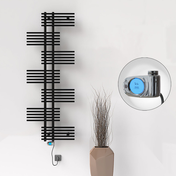 Radiva - FIJI Electric Towel Warmer 650x1762 Black Matt (Musa Thermostat) 900W
