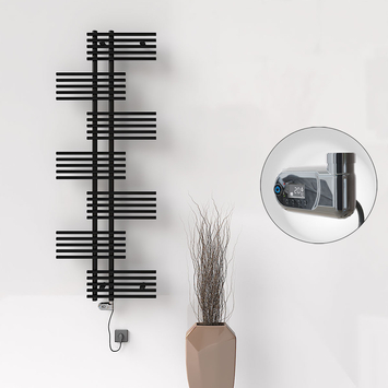 Radiva - FIJI Electric Towel Warmer 650x1762 Black Matt (Thesis Thermostat) 900W