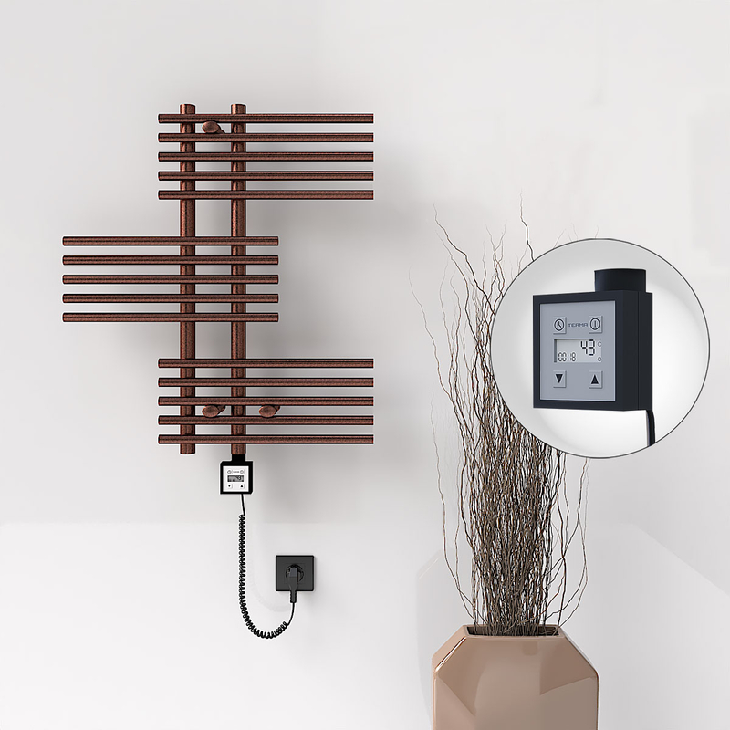 FIJI Electric Towel Warmer 650x740 Antique Copper (KTX3 Thermostat) 200W Spiral Cable