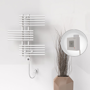 Radiva - FIJI Electric Towel Warmer 650x740 White (KTX1 Thermostat) 300W Spiral Cable Radiva - FIJI Electric Towel Warmer 650x740 White (KTX1 Thermostat) 300W Spiral Cable
