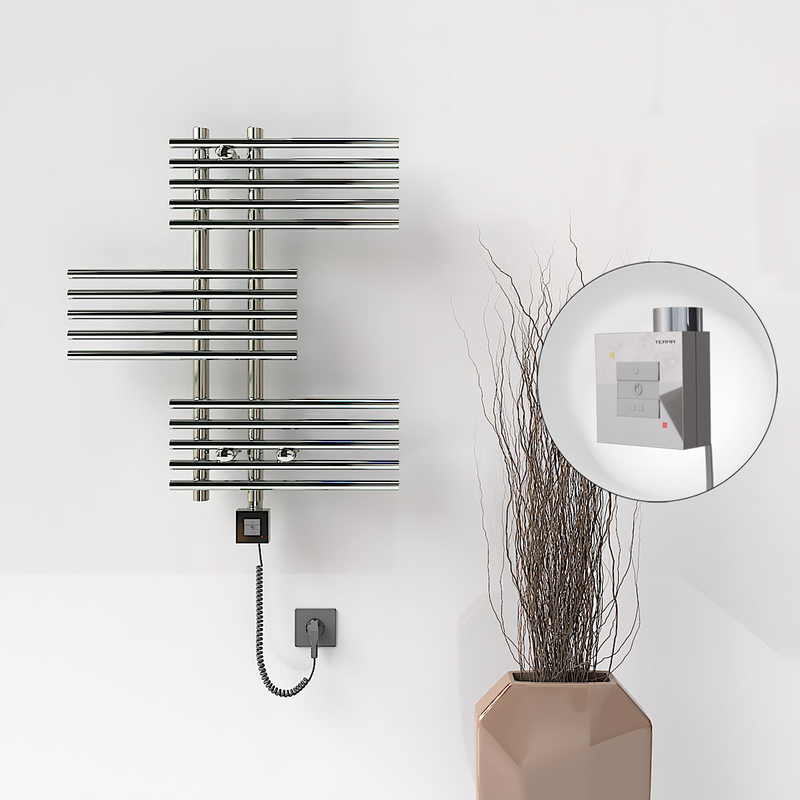 FIJI Electric Towel Warmer 650x740 Chrome (KTX1 Thermostat) 200W Spiral Cable