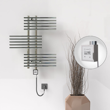 Radiva - Fiji Sèche Serviettes Electrique 650x740 Chrome Ktx3 200 Watt Câble en spirale