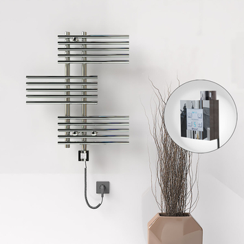  - FIJI Electric Towel Warmer 650x740 Chrome (KTX4 Thermostat) 200W Spiral Cable