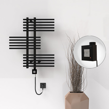 Radiva - FIJI Electric Towel Warmer 650x740 Black Matt (KTX1 Thermostat) 300W Spiral Cable Radiva - FIJI Electric Towel Warmer 650x740 Black Matt (KTX1 Thermostat) 300W Spiral Cable