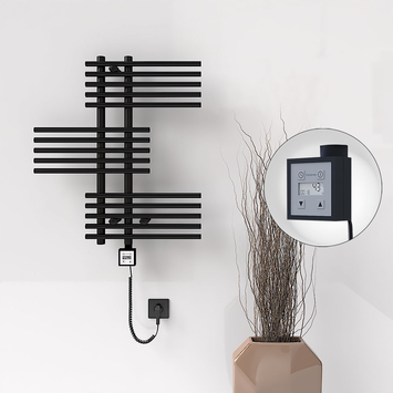 Radiva - Fiji Sèche Serviettes Electrique 650x740 Noir mat Ktx3 300 Watt Câble en spirale