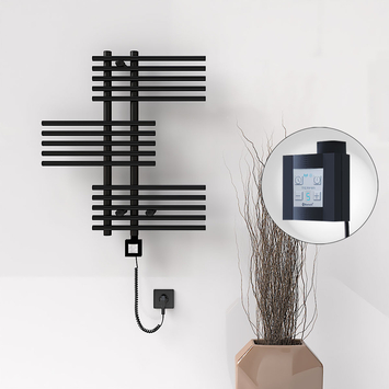 Radiva - Fiji Sèche Serviettes Electrique 650x740 Noir mat Ktx4 300 Watt Câble en spirale