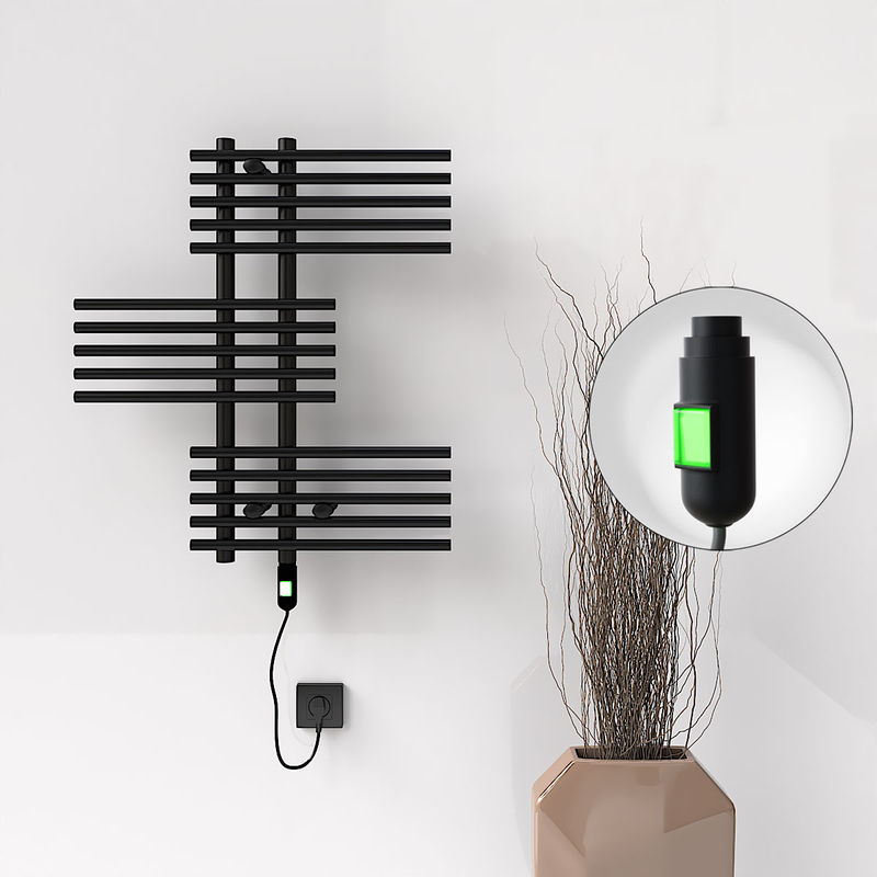 Fiji Sèche Serviettes Electrique 650x740 Noir mat (On/Off) 300 Watt