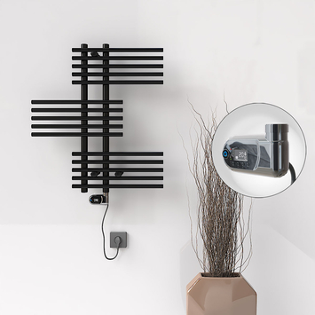 Radiva - FIJI Electric Towel Warmer 650x740 Black Matt (Thesis Thermostat) 300W Radiva - FIJI Electric Towel Warmer 650x740 Black Matt (Thesis Thermostat) 300W