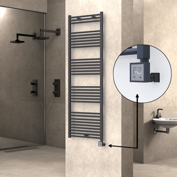 Radiva - Haiti Electric Towel Warmer 600x1800 Flat Anthracite Textured (KTX3 Thermostat) 1000 Watt