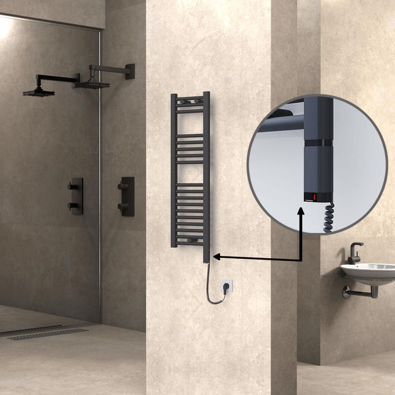 Haiti Electric Towel Warmer 300x1000 Flat Anthracite Textured (OneD On/Off ) Right 300 Watt