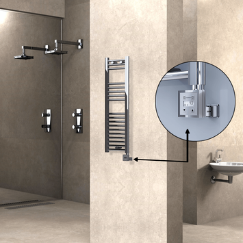  - Haiti Electric Towel Warmer 300x1000 Flat Chrome (KTX3 Thermostat) 200 Watt