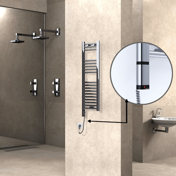 Radiva - Haiti Electric Towel Warmer 300x1000 Flat Chrome (OneD On/Off ) Left 200 Watt