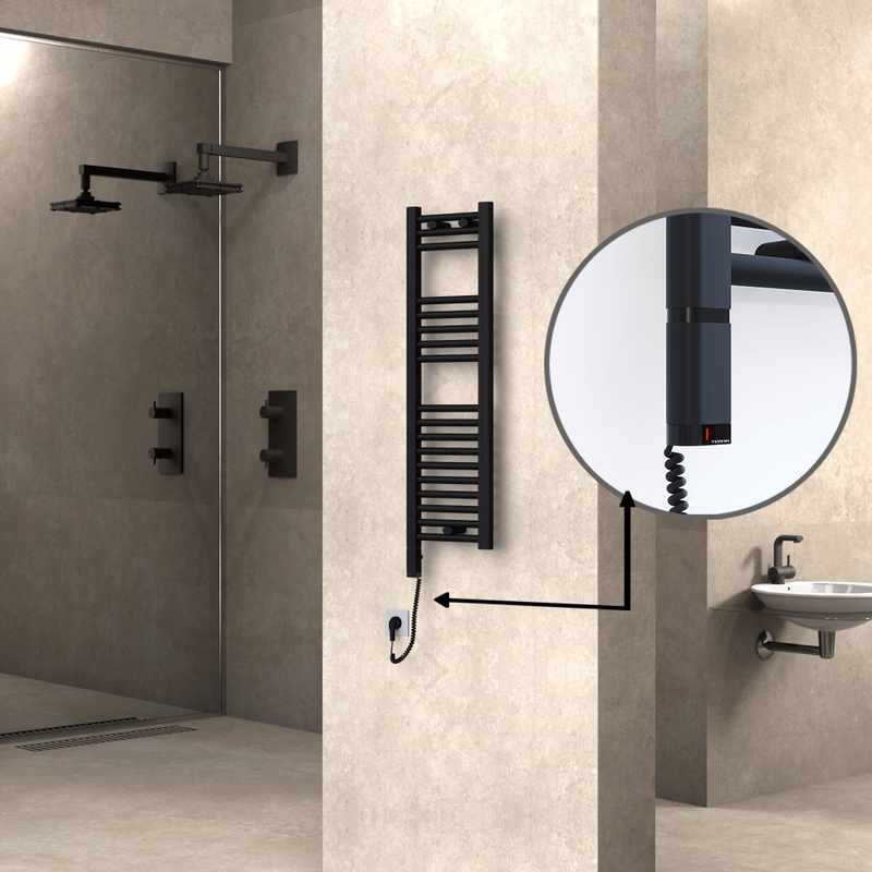 Haiti Electric Towel Warmer 300x1000 Flat Black Matt (OneD On/Off ) Left 300 Watt