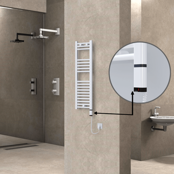 Radiva - Haiti Electric Towel Warmer 300x1000 Flat White Gloss (OneD On/Off ) Right 300 Watt