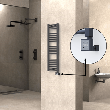 Radiva - Haiti Electric Towel Warmer 300x1100 Flat Anthracite Textured (KTX3 Thermostat) 300 Watt