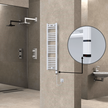 Radiva - Haiti Electric Towel Warmer 300x1100 Flat White Gloss (OneD On/Off ) Right 300 Watt