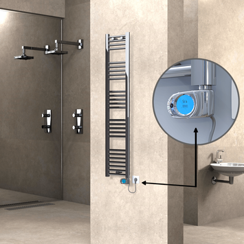 Radiva - Haiti Electric Towel Warmer 300x1500 Flat Chrome (Musa Thermostat) 300 Watt