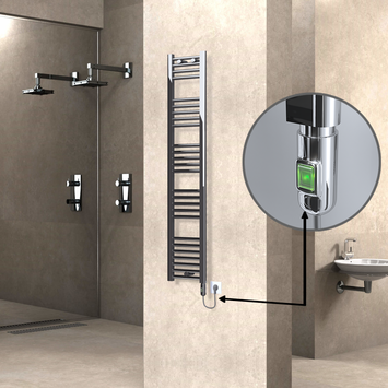 Radiva - Haiti Electric Towel Warmer 300x1500 Flat Chrome (On/Off Button) 300 Watt