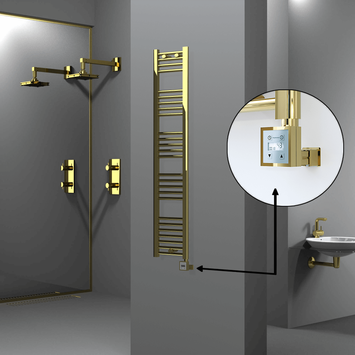 Radiva - Haiti Electric Towel Warmer 300x1500 Flat Gold (KTX3 Thermostat) 300 Watt