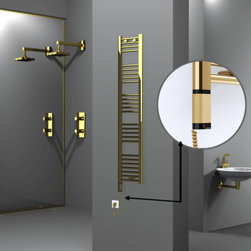 Radiva - Haiti Electric Towel Warmer 300x1500 Flat Gold (OneD On/Off ) Left 300 Watt