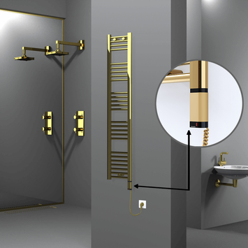 Radiva - Haiti Electric Towel Warmer 300x1500 Flat Gold (OneD On/Off ) Right 300 Watt