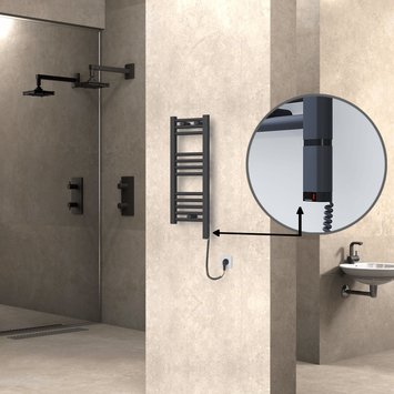 Radiva - Haiti Electric Towel Warmer 300x700 Flat Anthracite Textured (OneD On/Off ) Right 200 Watt