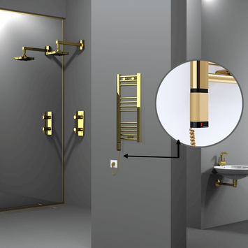 Radiva - Haiti Electric Towel Warmer 300x700 Flat Gold (OneD On/Off ) Left 200 Watt Radiva - Haiti Electric Towel Warmer 300x700 Flat Gold (OneD On/Off ) Left 200 Watt