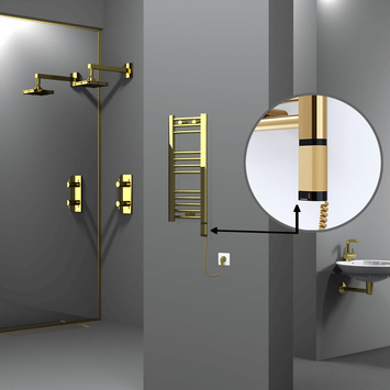 Radiva - Haiti Electric Towel Warmer 300x700 Flat Gold (OneD On/Off ) Right 200 Watt Radiva - Haiti Electric Towel Warmer 300x700 Flat Gold (OneD On/Off ) Right 200 Watt