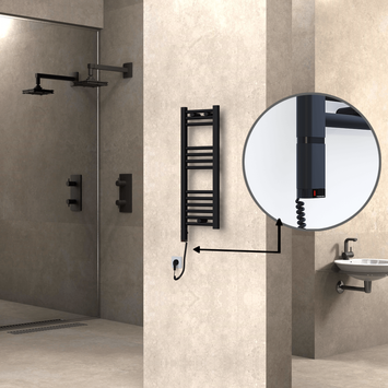 Radiva - Haiti Electric Towel Warmer 300x800 Flat Black Matt (OneD On/Off ) Left 200 Watt