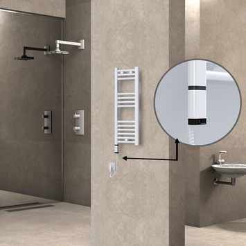Radiva - Haiti Electric Towel Warmer 300x800 Flat White Gloss (OneD On/Off ) Left 200 Watt