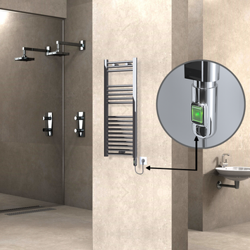 Radiva - Haiti Electric Towel Warmer 400x1000 Flat Chrome (On/Off Button) 200 Watt