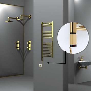 Radiva - Haiti Electric Towel Warmer 400x1000 Flat Gold (OneD On/Off ) Left 200 Watt