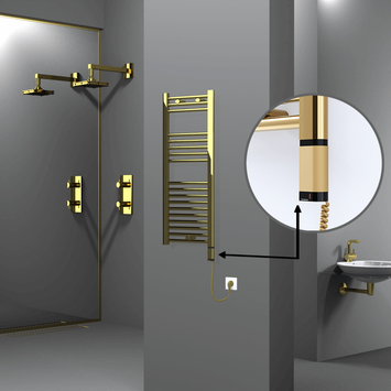 Radiva - Haiti Electric Towel Warmer 400x1000 Flat Gold (OneD On/Off ) Right 200 Watt