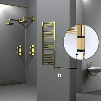 Radiva - Haiti Electric Towel Warmer 400x1100 Flat Gold (OneD On/Off ) Right 300 Watt