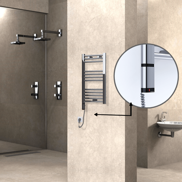 Radiva - Haiti Electric Towel Warmer 400x700 Flat Chrome (OneD On/Off ) Left 200 Watt