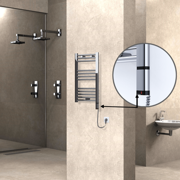 Radiva - Haiti Electric Towel Warmer 400x700 Flat Chrome (OneD On/Off ) Right 200 Watt