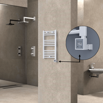 Radiva - Haiti Electric Towel Warmer 400x700 Flat White Gloss (KTX3 Thermostat) 300 Watt