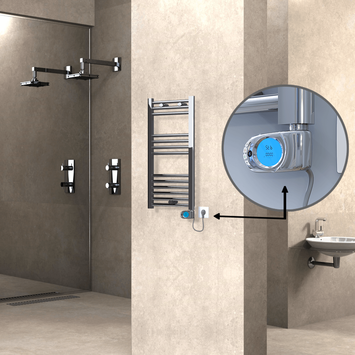 Radiva - Haiti Electric Towel Warmer 400x800 Flat Chrome (Musa Thermostat) 200 Watt