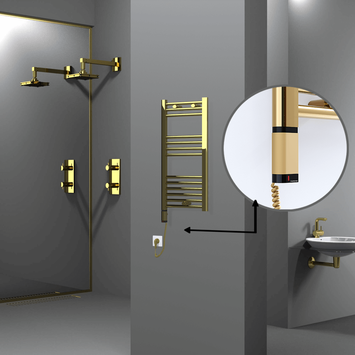 Radiva - Haiti Electric Towel Warmer 400x800 Flat Gold (OneD On/Off ) Left 200 Watt