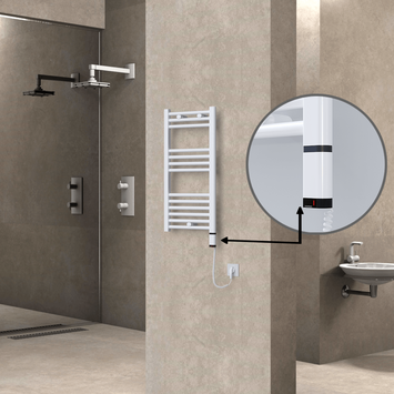 Radiva - Haiti Electric Towel Warmer 400x800 Flat White Gloss (OneD On/Off ) Right 300 Watt