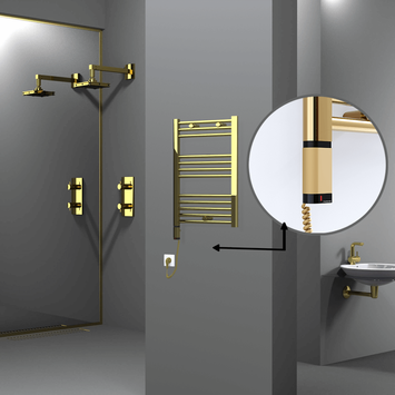 Radiva - Haiti Electric Towel Warmer 500x700 Flat Gold (OneD On/Off ) Left 200 Watt