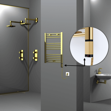 Radiva - Haiti Electric Towel Warmer 500x700 Flat Gold (OneD On/Off ) Right 200 Watt